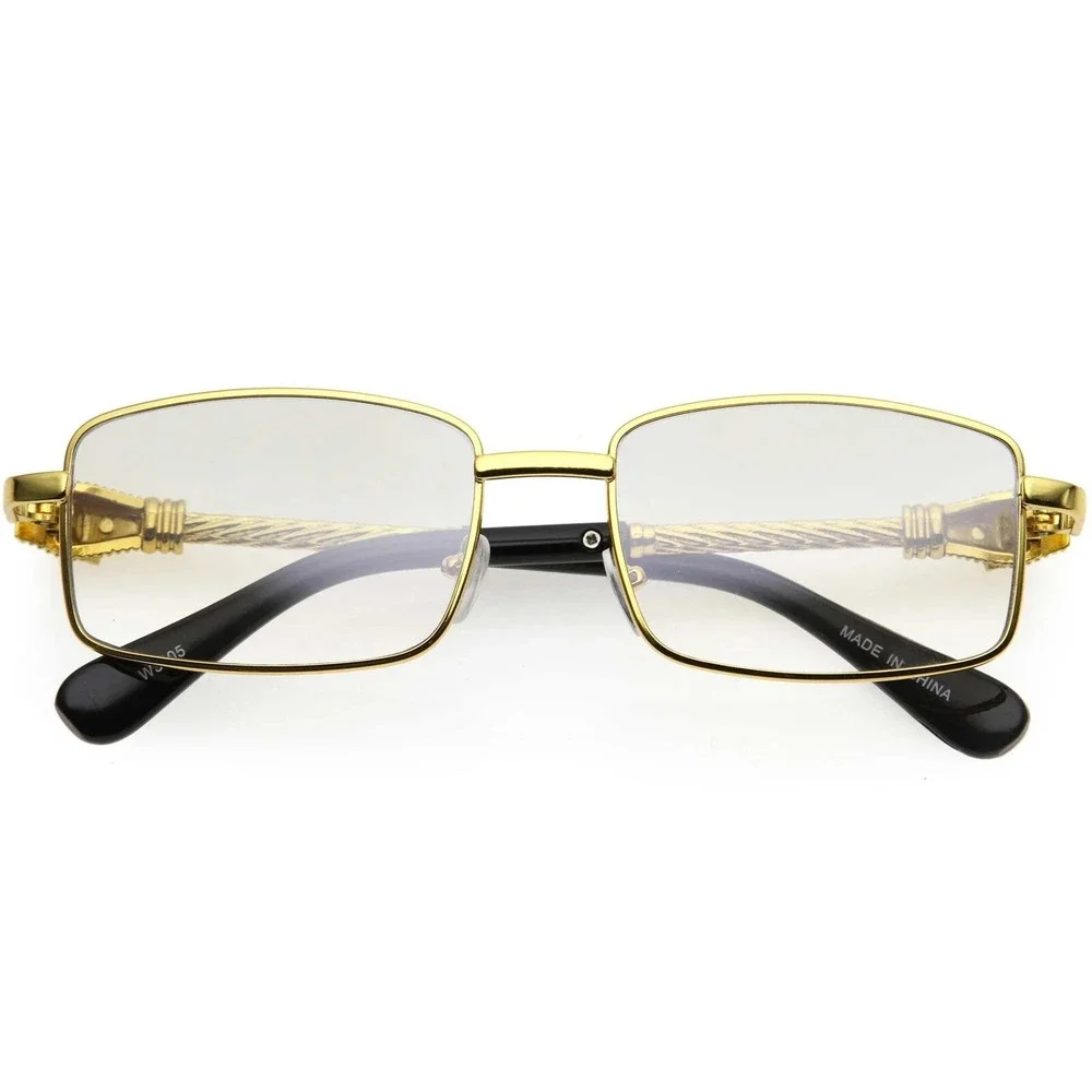 Gold Sunglasses Mens Rectangle Frame Fashion Clear‎ Eye Glasses Hip Hop Street